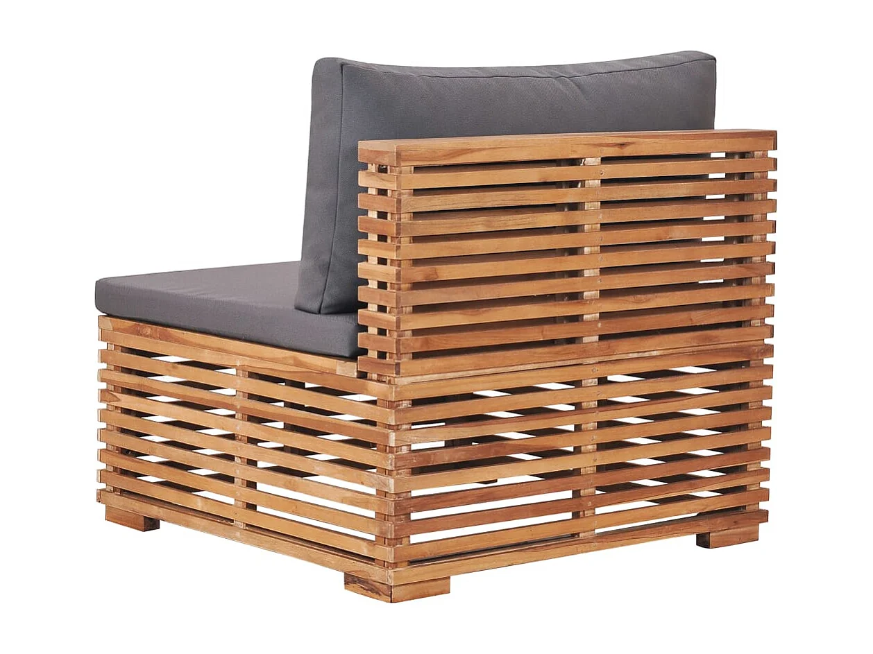 Canapé central de jardin avec coussin gris Bois de teck solide