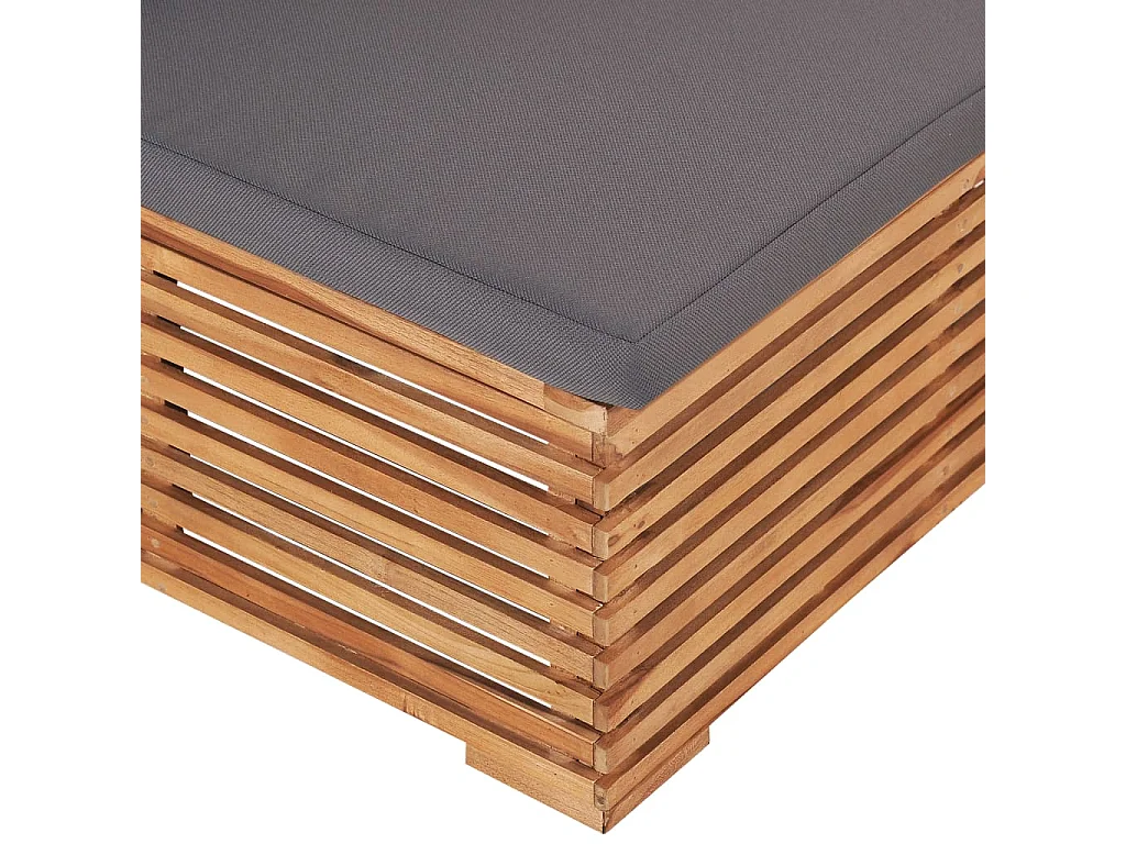 Canapé central de jardin avec coussin gris Bois de teck solide