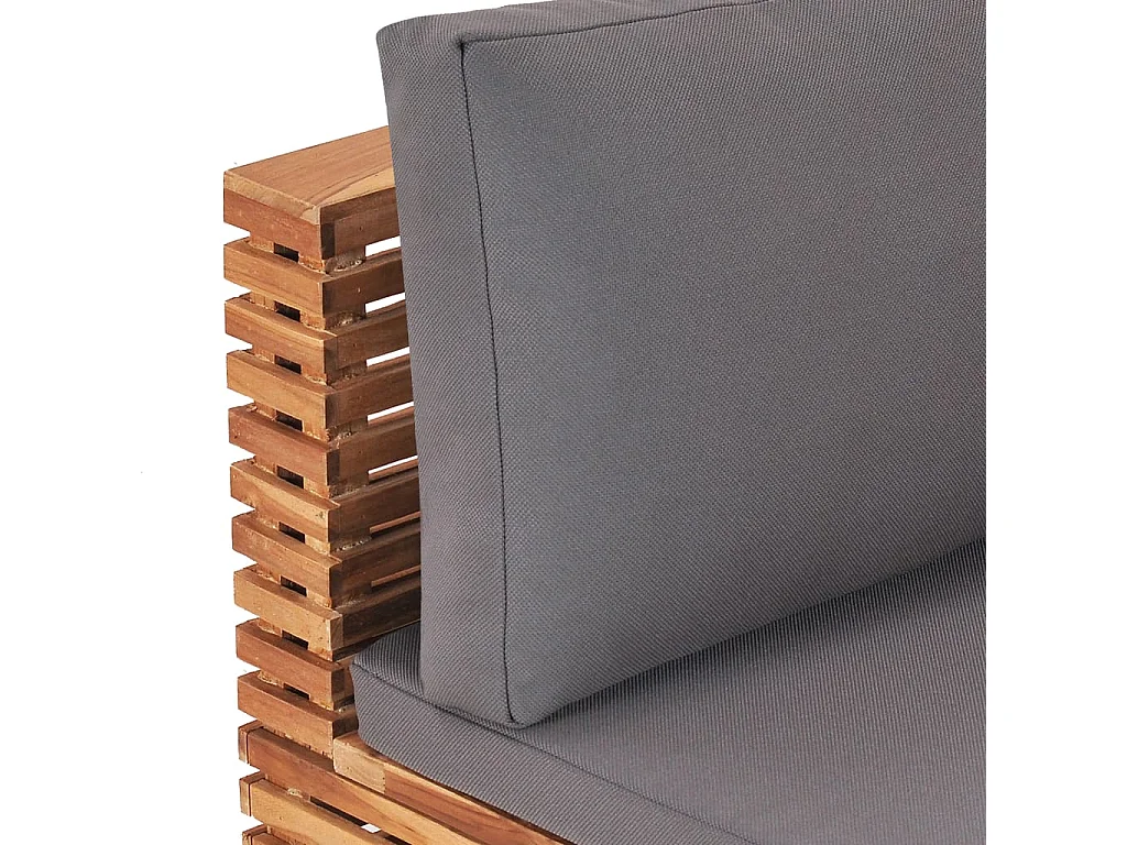 Canapé central de jardin avec coussin gris Bois de teck solide
