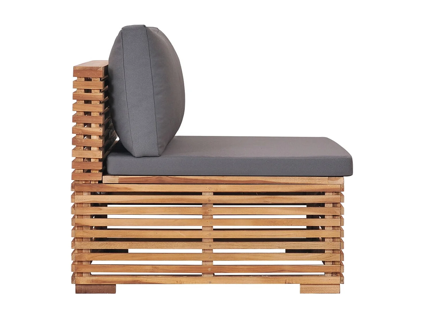 Canapé central de jardin avec coussin gris Bois de teck solide