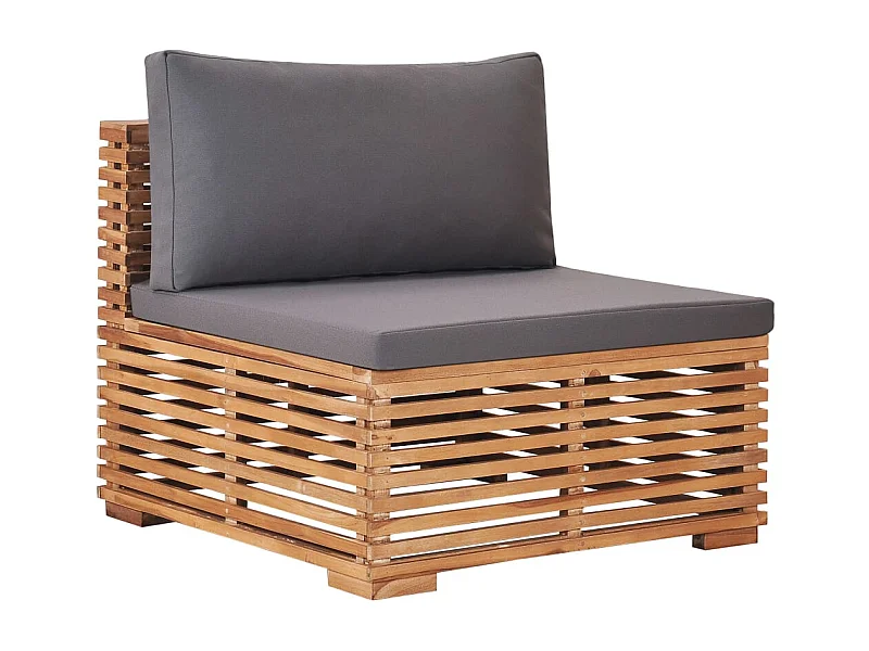 Canapé central de jardin avec coussin gris Bois de teck solide