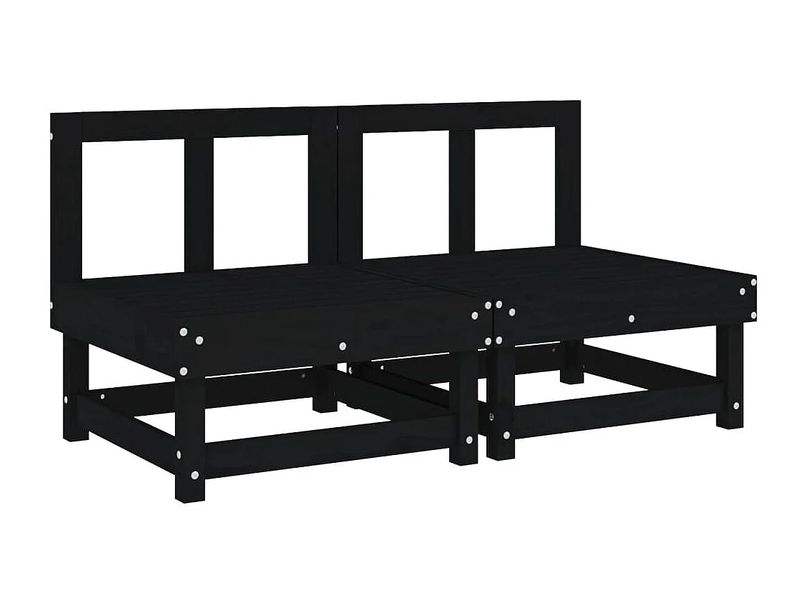 Canapés centraux de jardin 2 pcs noir bois de pin massif