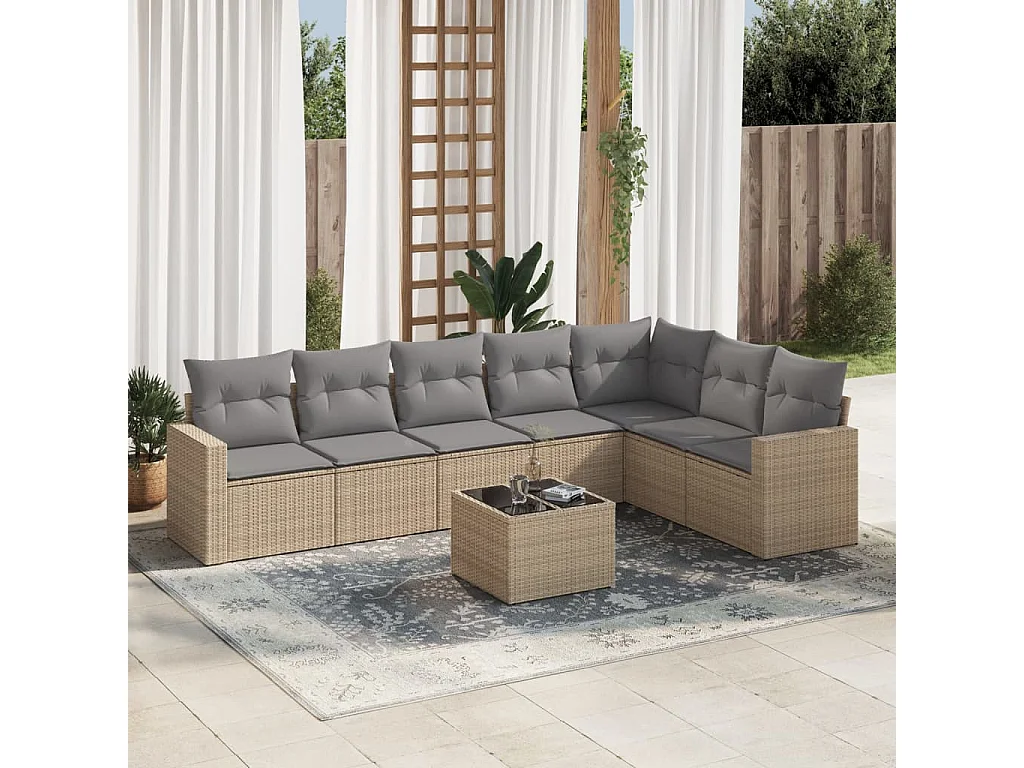 Gartenmöbel mit Kissen 8 Stück beige geflochtenes Harz