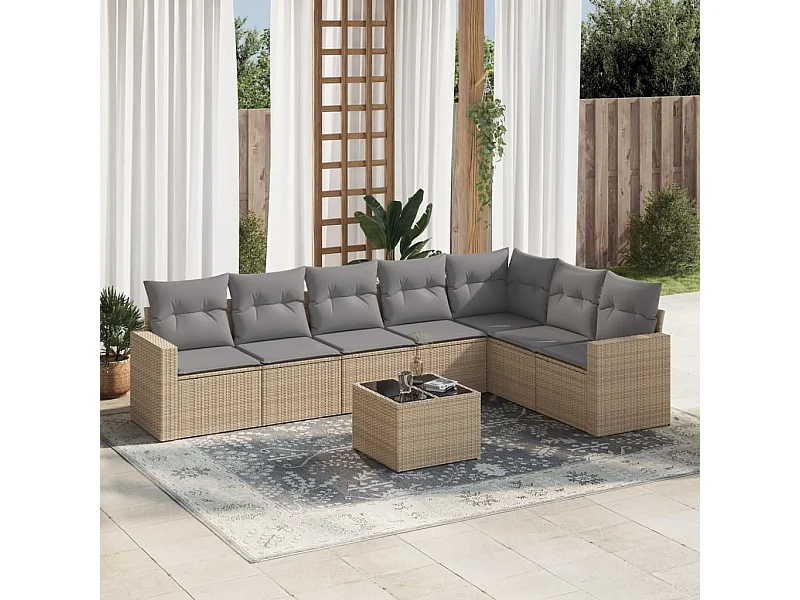 Tuinmeubelen met kussens 8 stuks beige geweven hars