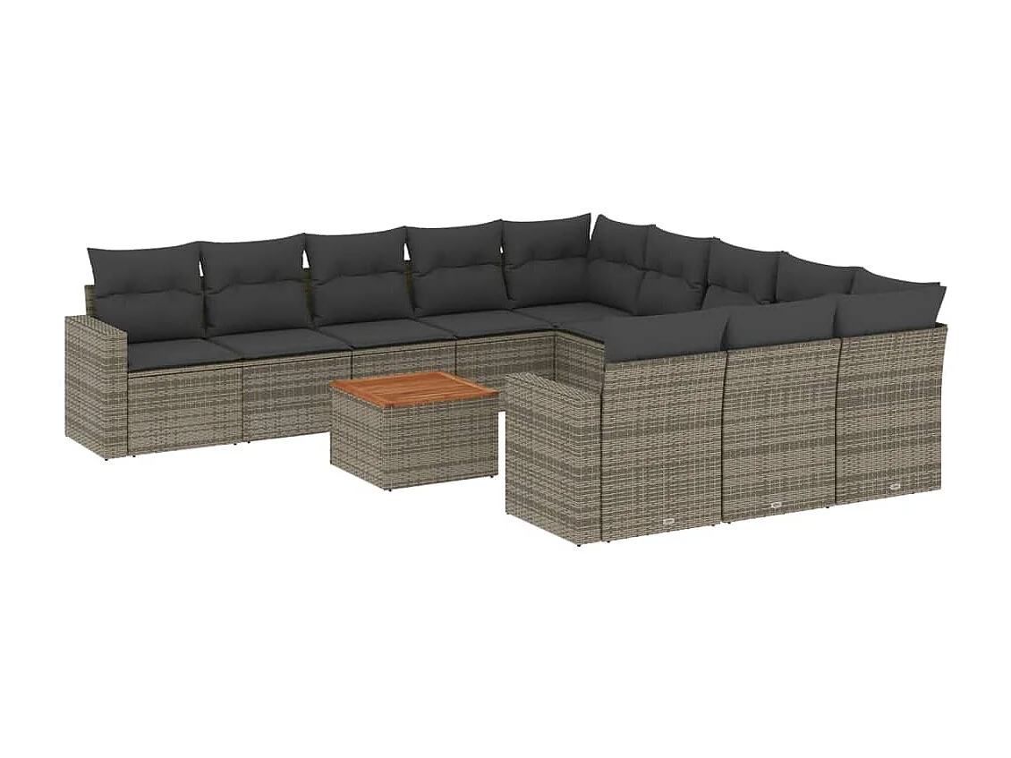 Salon de jardin avec coussins 12 pcs gris résine tressée