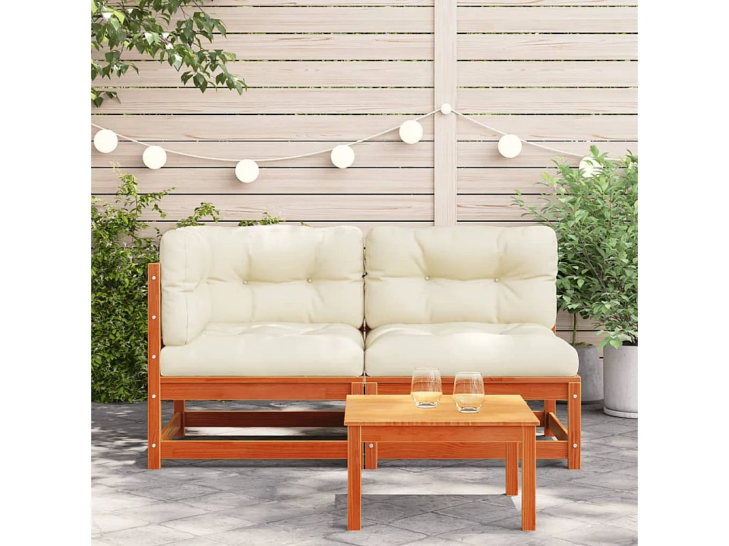 Canapé de jardin coussins 2 places cire marron bois pin massif