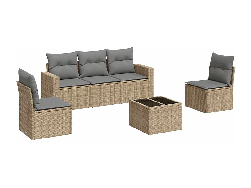 Salon de jardin avec coussins 6 pcs beige résine tressée