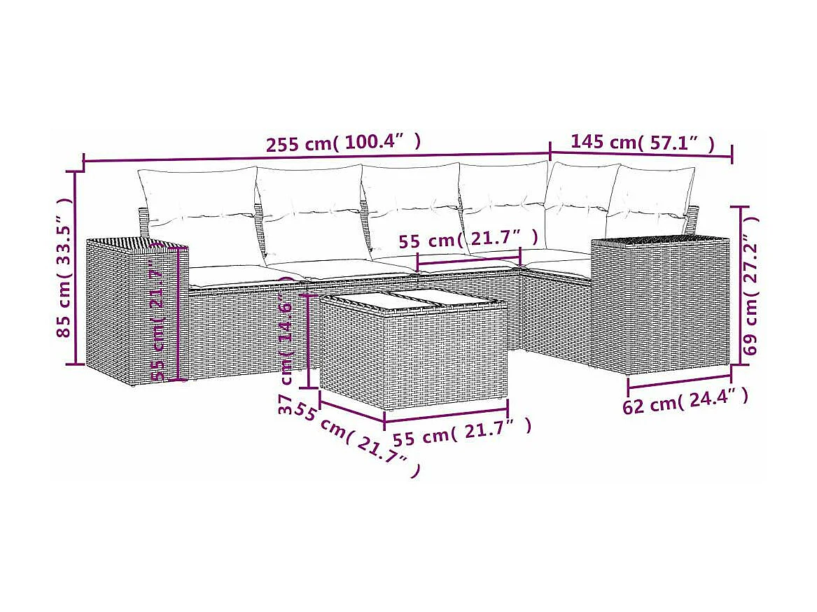 peças de móveis de jardim com almofadas de resina tecida cinza