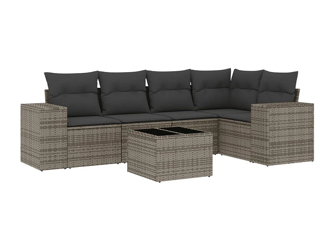 Salon de jardin 6 pcs avec coussins gris résine tressée