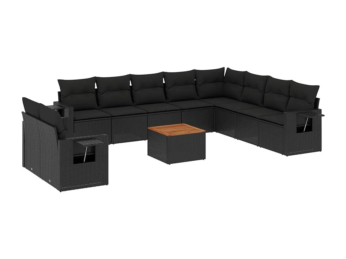 Mobili da giardino da 11 pezzi con cuscini in resina intrecciata nera
