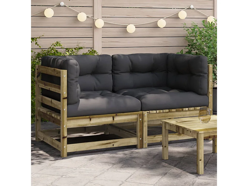 Canapés d'angle de jardin avec coussins 2 pcs bois pin imprégné