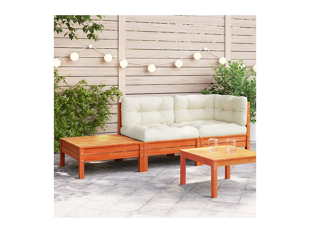 Gartensofa mit Kissen und Fußstütze aus massivem Kiefernholz