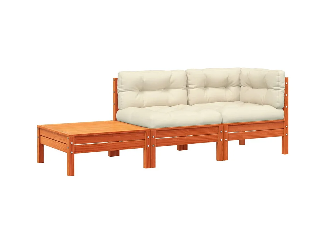 Canapé de jardin avec coussins et repose-pied bois pin massif