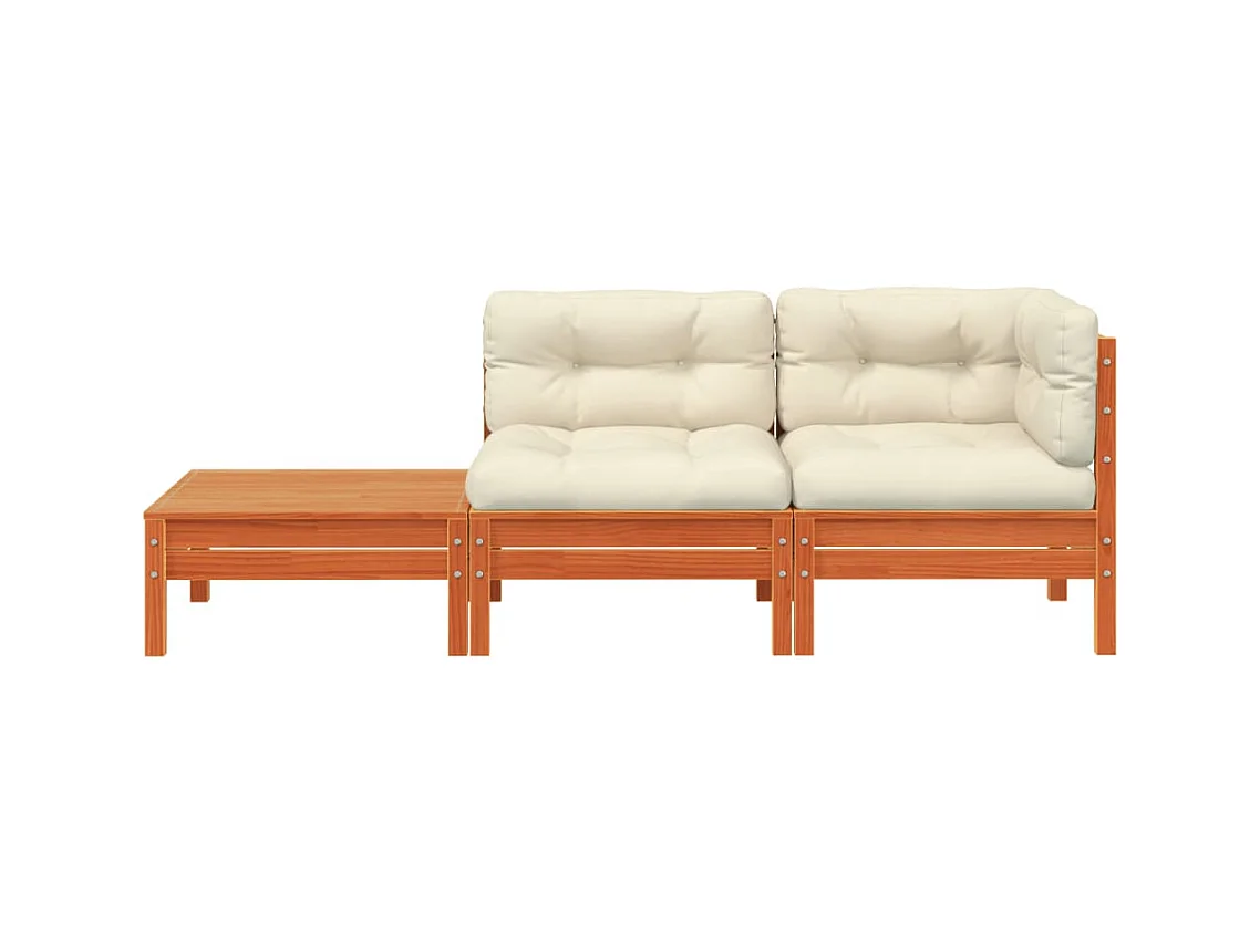 Canapé de jardin avec coussins et repose-pied bois pin massif