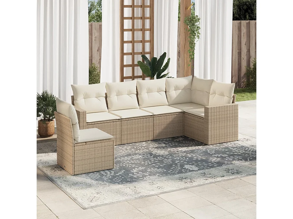 Mobile da giardino con cuscini 6 pz in resina intrecciata beige