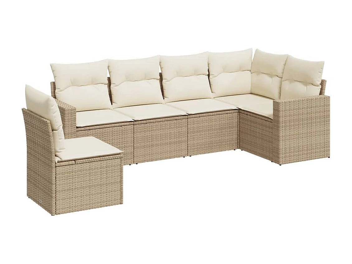 Salon de jardin avec coussins 6 pcs beige résine tressée