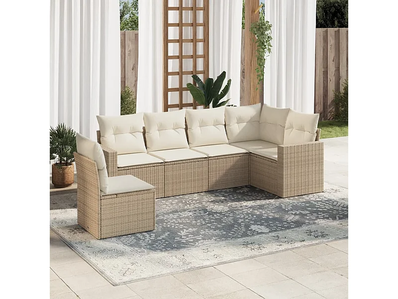 Salon de jardin avec coussins 6 pcs beige résine tressée