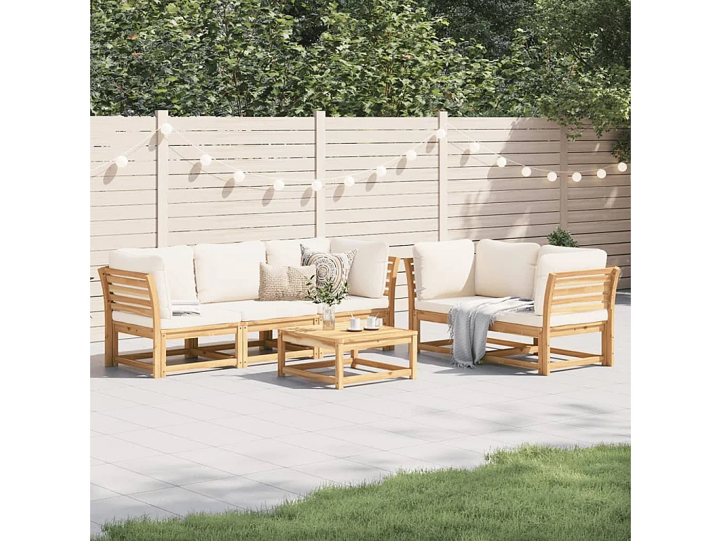 Salon de jardin 6 pcs avec coussins bois d'acacia solide