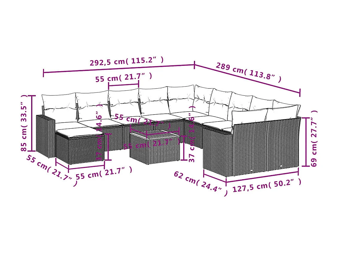 Móveis de jardim com almofadas 12 unidades de resina tecida bege