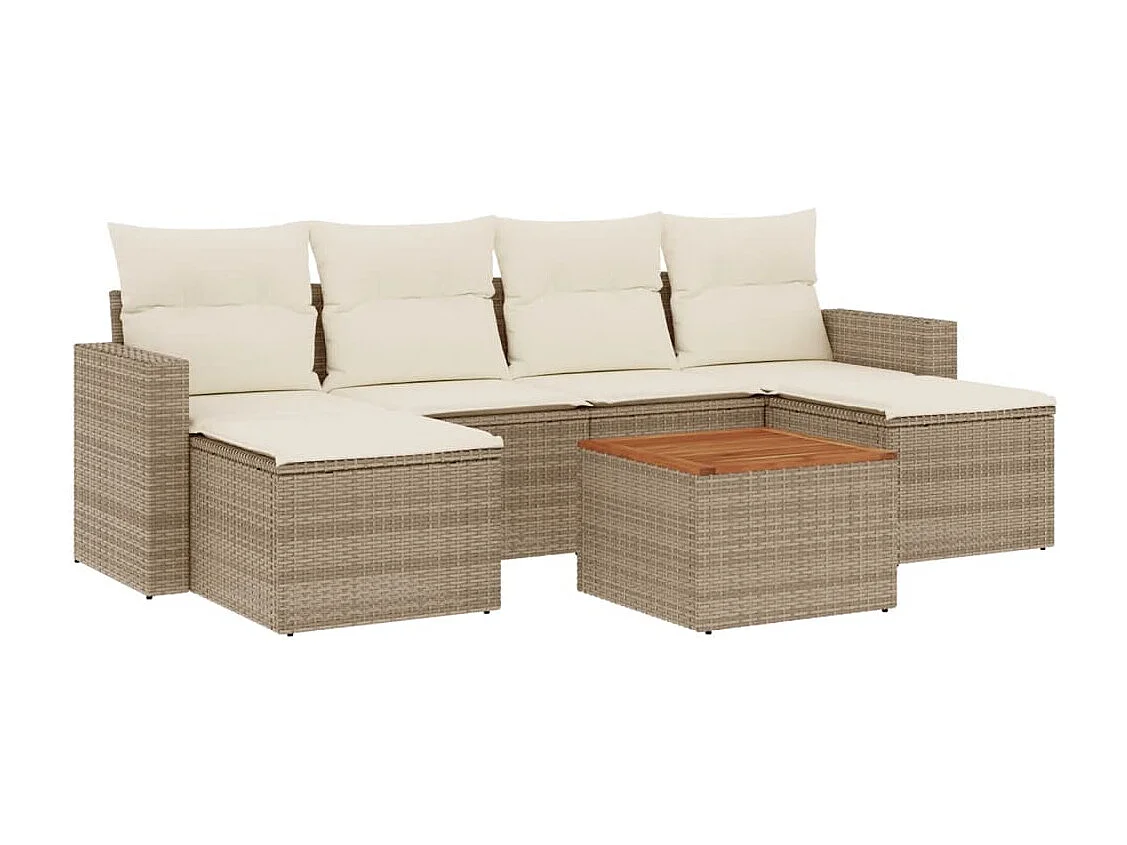 Salon de jardin avec coussins 7 pcs beige résine tressée