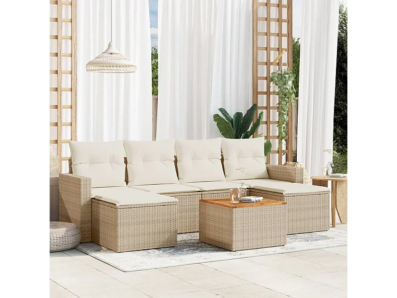 Salon de jardin avec coussins 7 pcs beige résine tressée