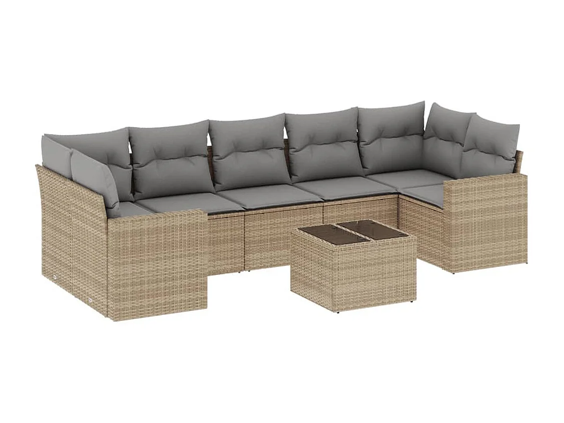 Salon de jardin avec coussins 8 pcs beige résine tressée