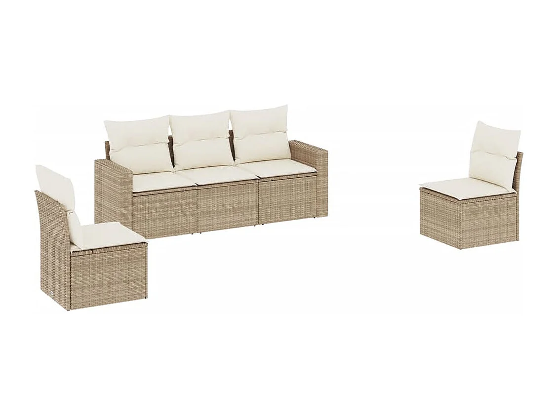 Salon de jardin avec coussins 5 pcs beige résine tressée