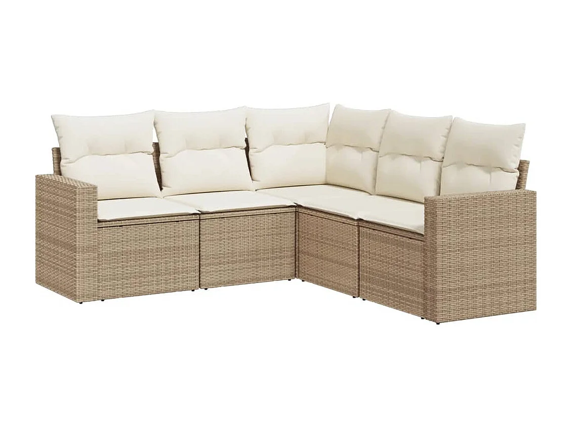 Mobile da giardino con cuscini 5 pz in resina intrecciata beige
