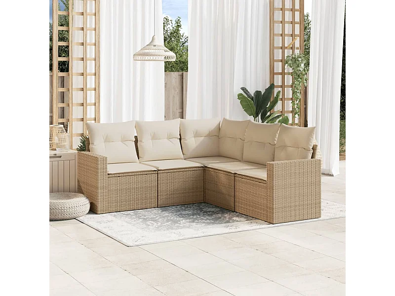 Mobile da giardino con cuscini 5 pz in resina intrecciata beige