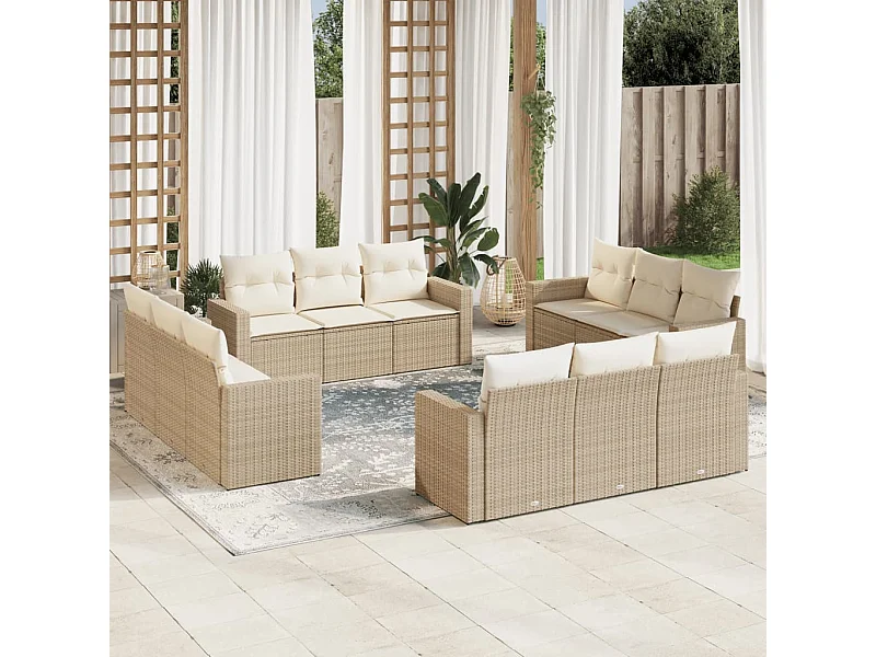 Mobile da giardino con cuscini 12 pz in resina intrecciata beige