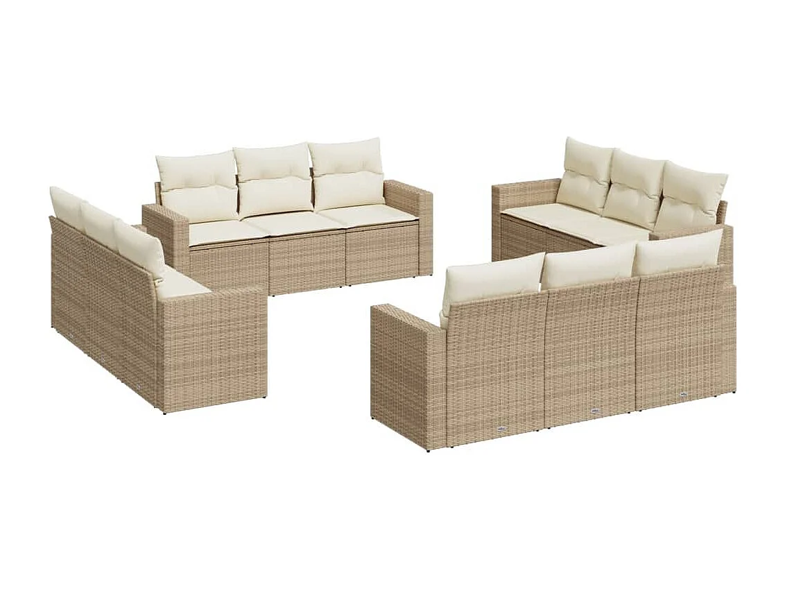 Salon de jardin avec coussins 12 pcs beige résine tressée