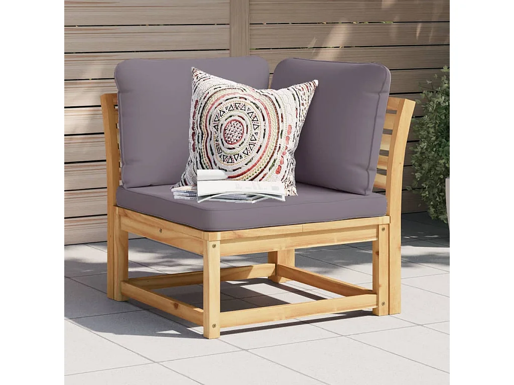 Canapé d'angle de jardin coussins 73x73x65cm bois massif acacia