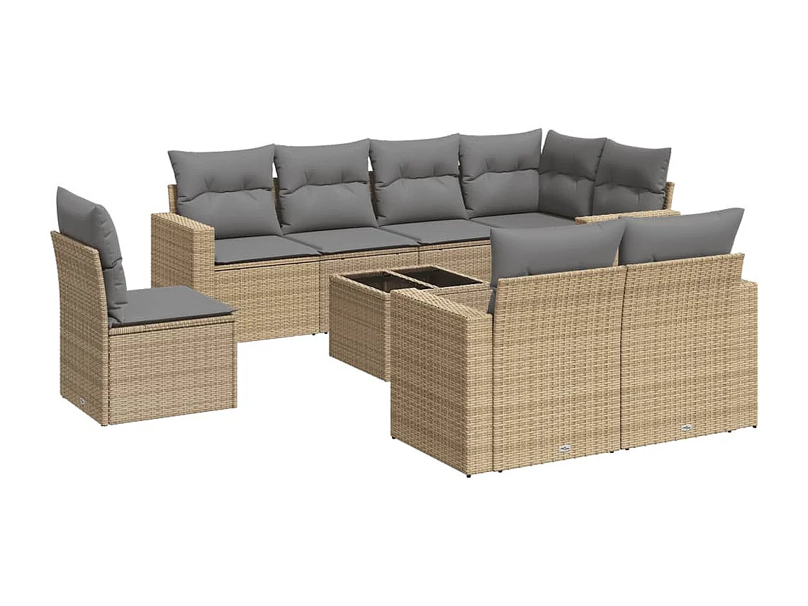 Gartenmöbel mit Kissen 9 Stück beige gewebtes Harz