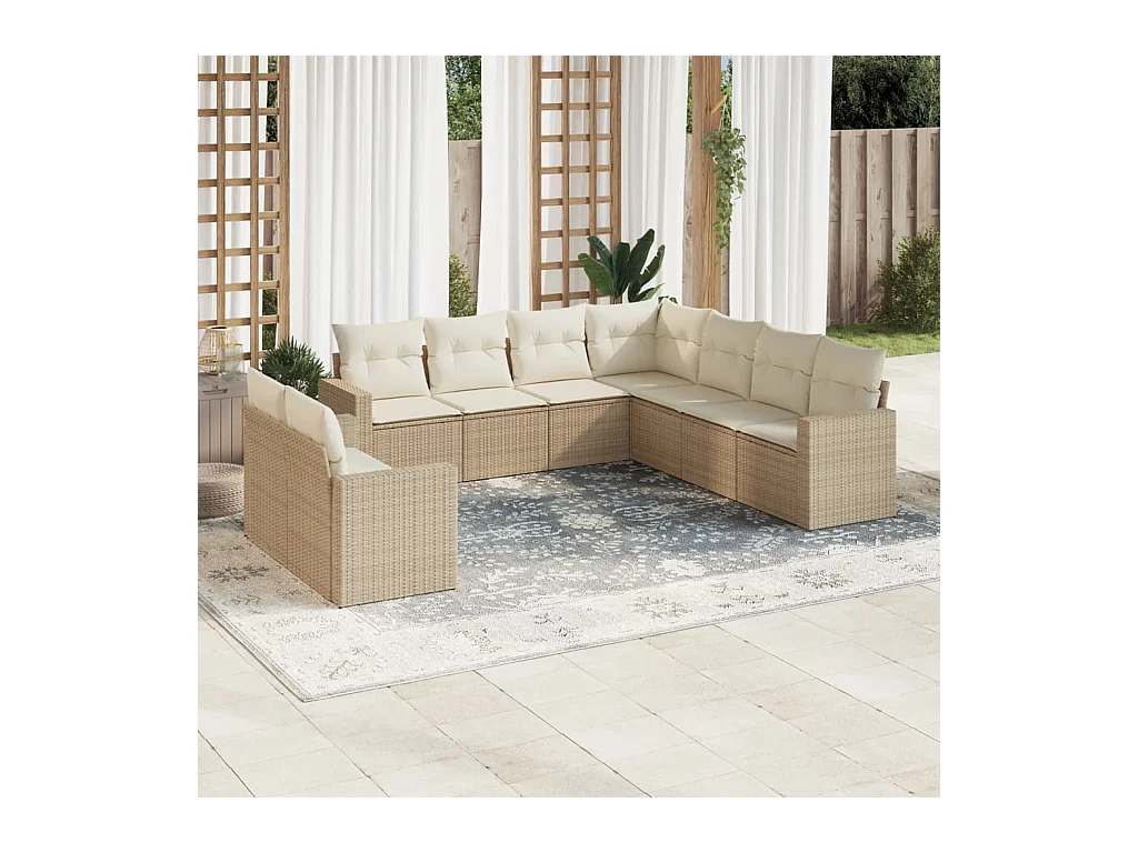 Salon de jardin avec coussins 9 pcs beige résine tressée