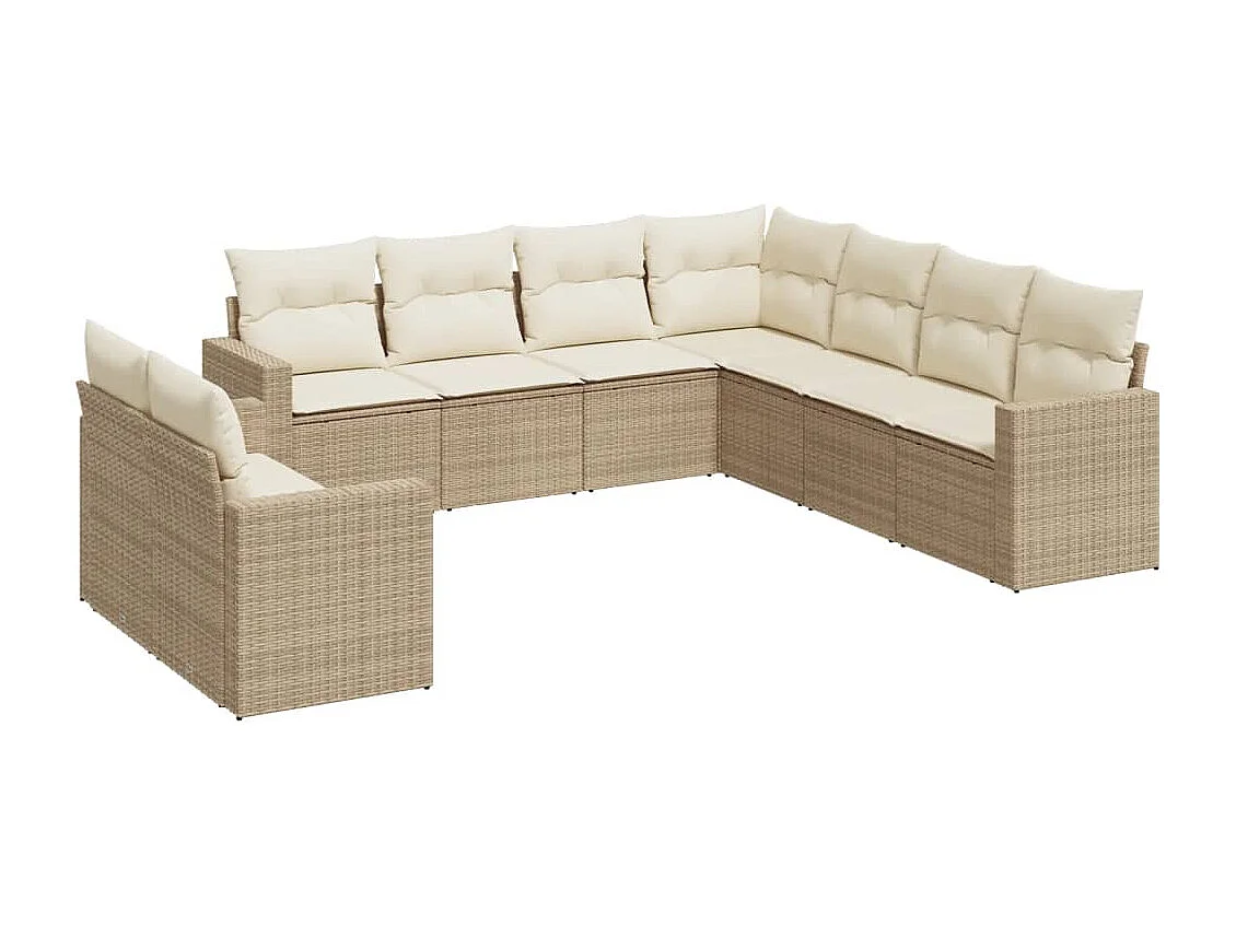 Mobile da giardino con cuscini 9 pz in resina intrecciata beige