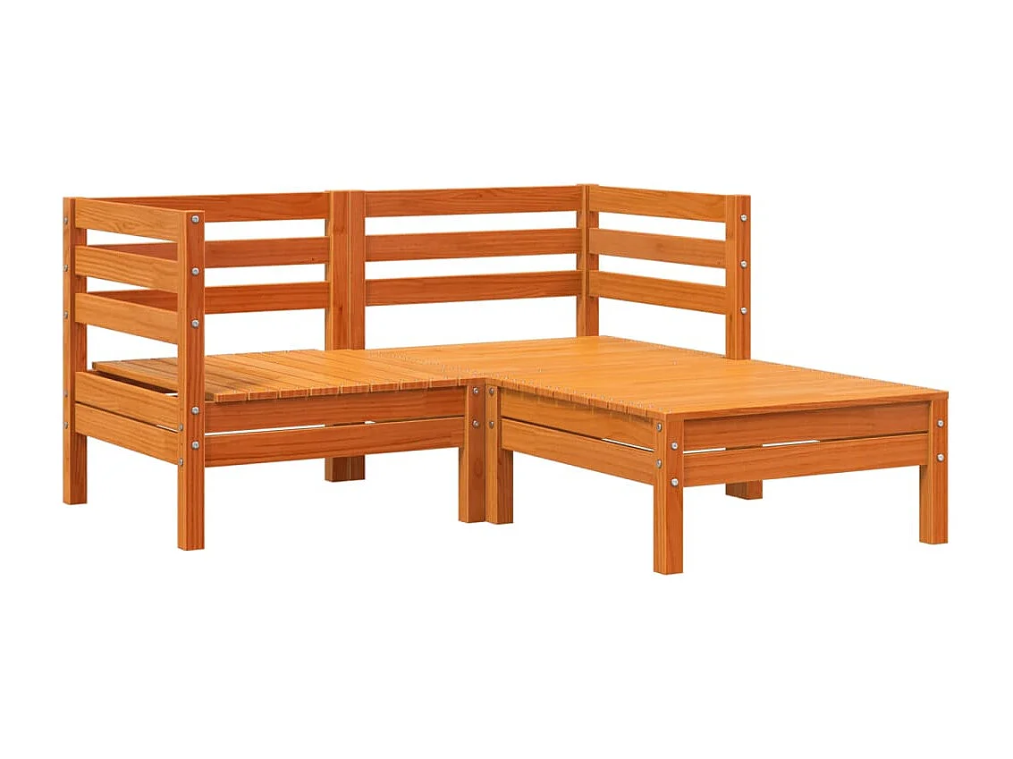 Canapé de jardin 2 places repose-pied cire marron bois massif