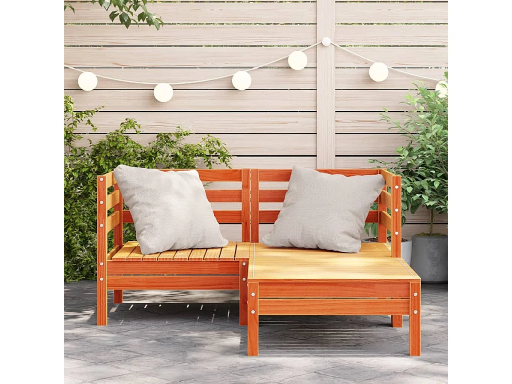 Canapé de jardin 2 places repose-pied cire marron bois massif