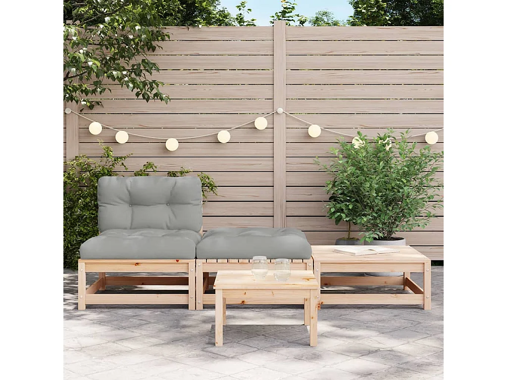 Canapé de jardin sans accoudoirs avec coussins et repose-pieds