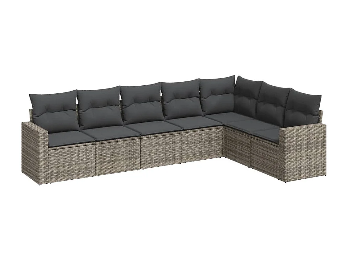 Salon de jardin avec coussins 7 pcs gris résine tressée