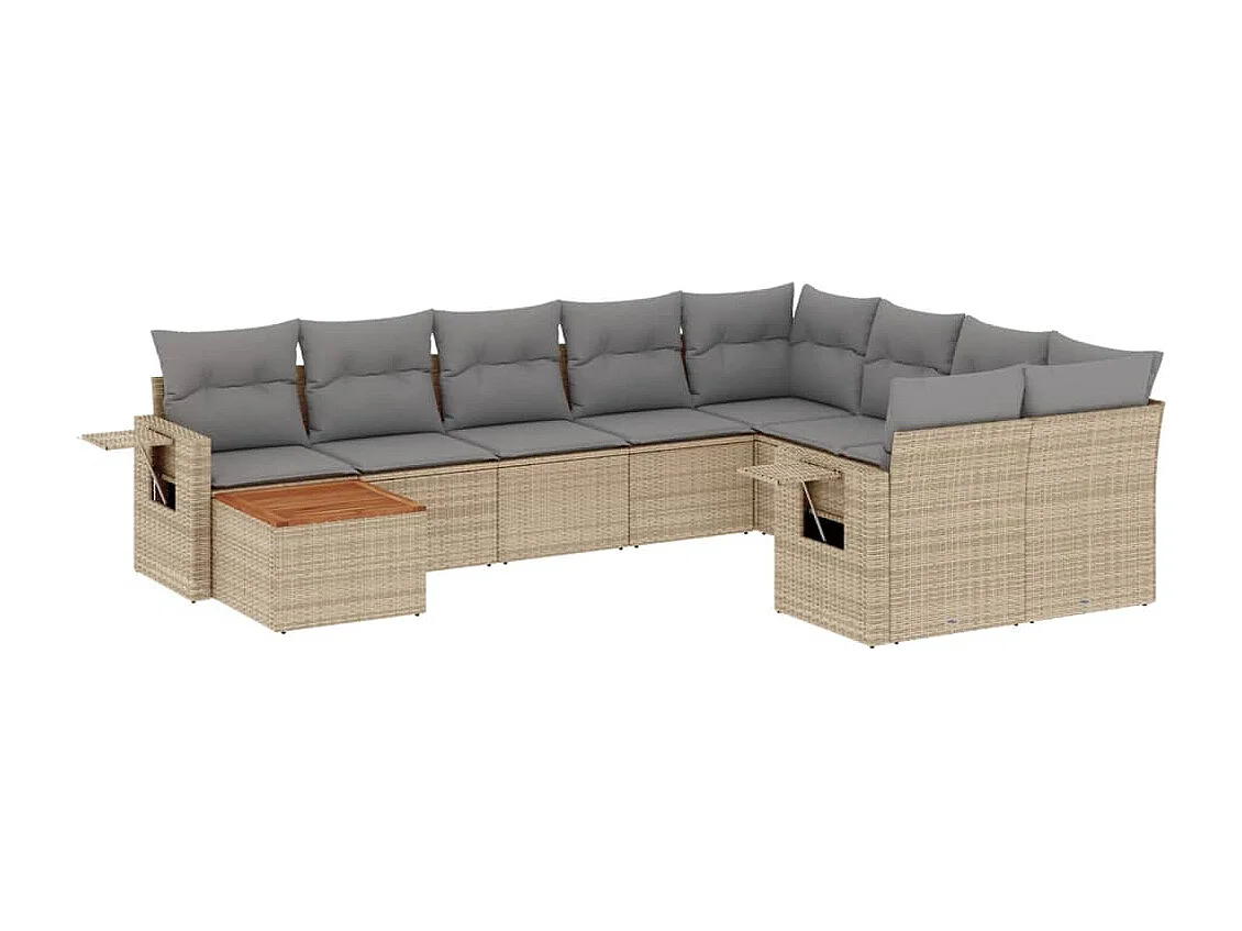 Muebles de jardín con cojines 10 piezas resina tejida beige