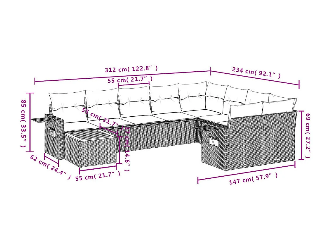 Muebles de jardín con cojines 10 piezas resina tejida beige