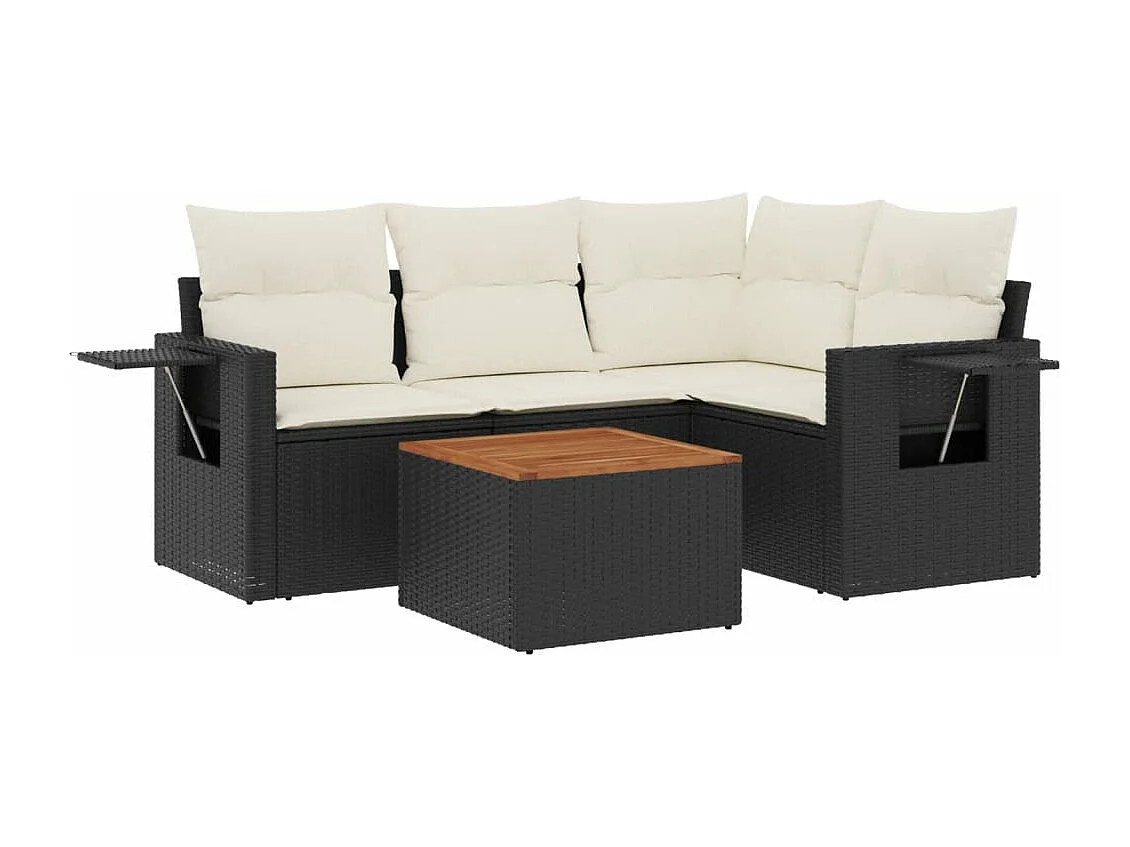 Muebles de jardín de 5 piezas con cojines de resina tejida en negro.