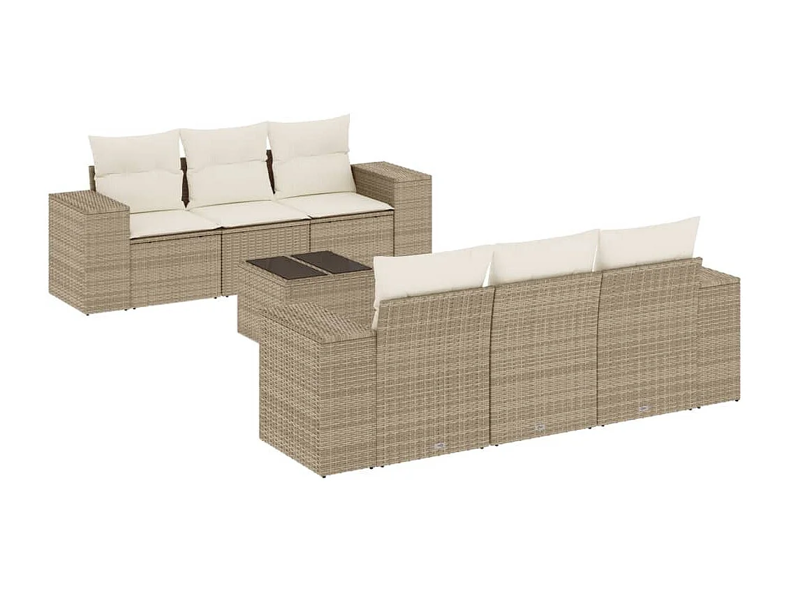 Tuinmeubelen met kussens 7 stuks beige geweven hars