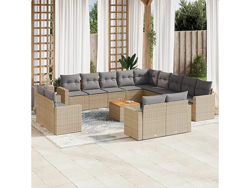 Mobile da giardino con cuscini 14 pz in resina intrecciata beige
