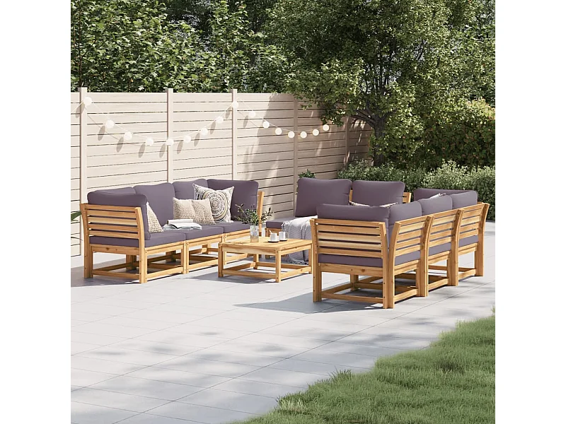 Mobile da giardino con cuscini in legno massello di acacia da 9 pezzi