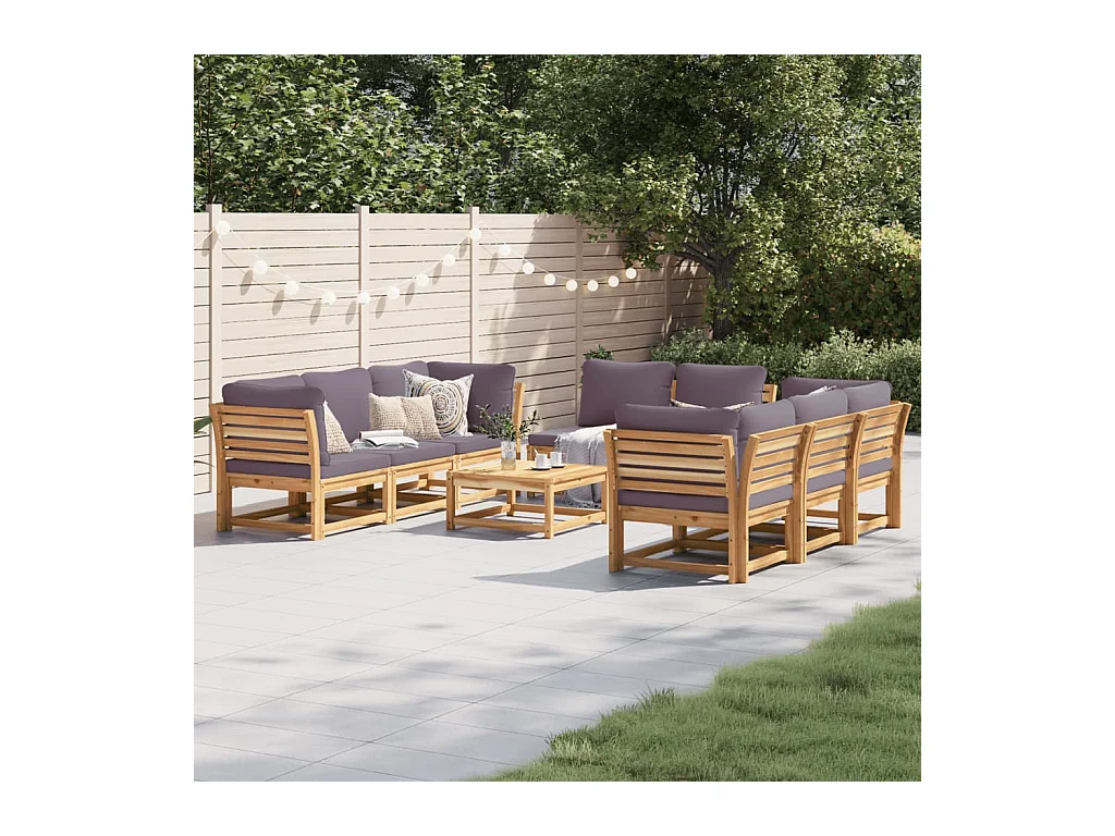 Salon de jardin avec coussins 9 pcs bois massif d'acacia