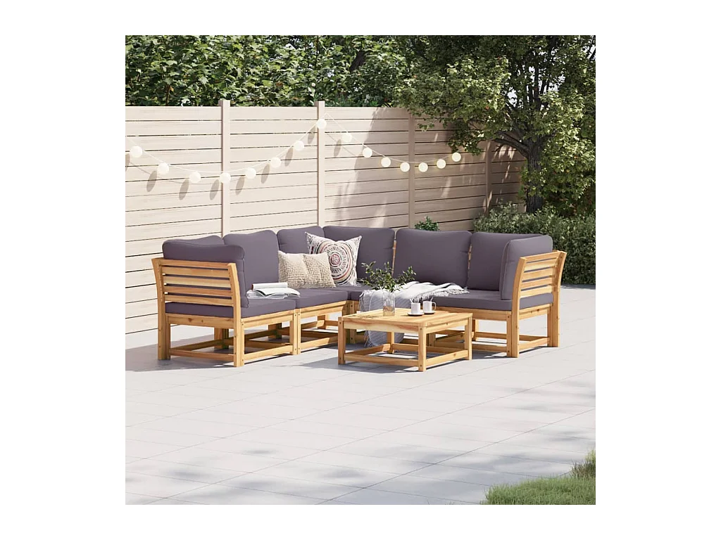 Salon de jardin 6 pcs avec coussins bois d'acacia solide