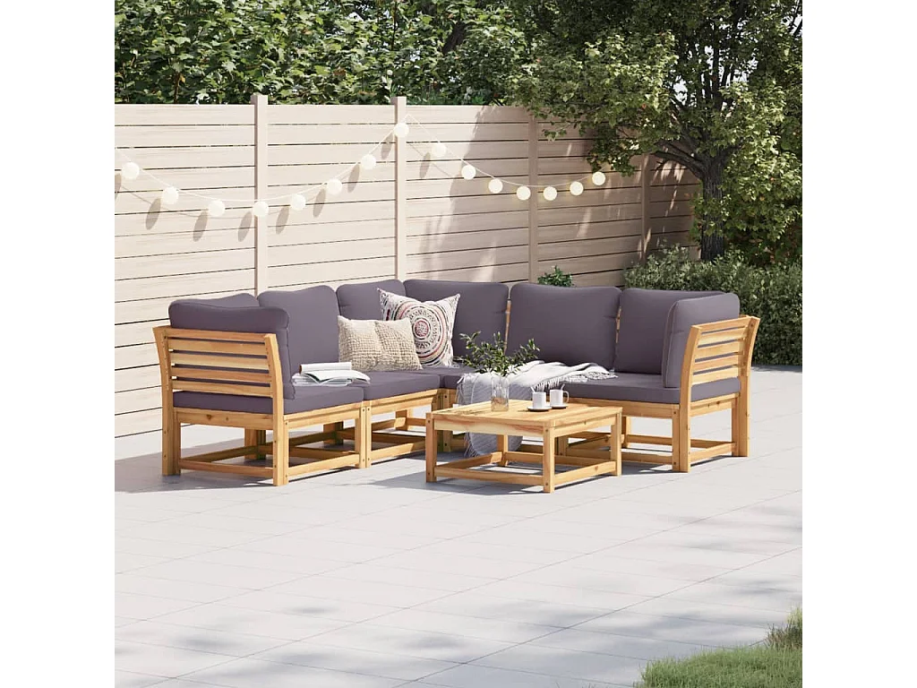 Salon de jardin 6 pcs avec coussins bois d'acacia solide