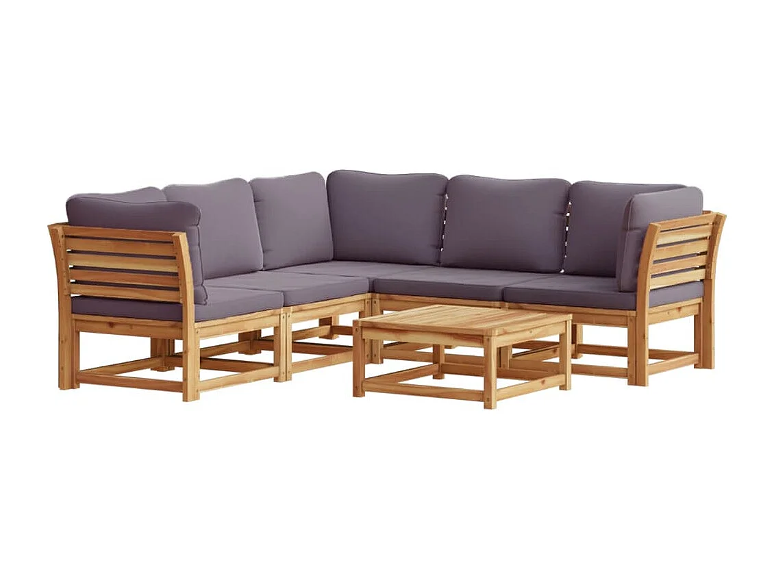 Salon de jardin 6 pcs avec coussins bois d'acacia solide