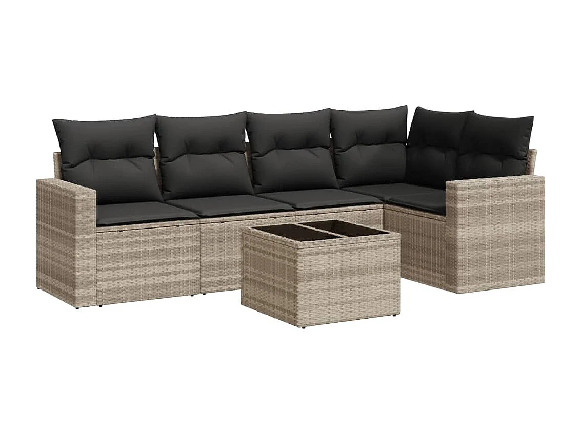 Mobili da giardino 6 pezzi con cuscini in resina intrecciata grigio chiaro